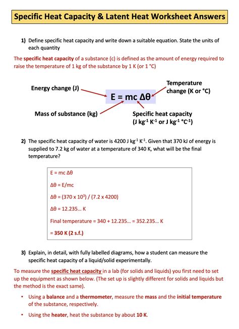 Specific Heat Capacity & Latent Heat Worksheet - A Level Physics | Teaching Resources