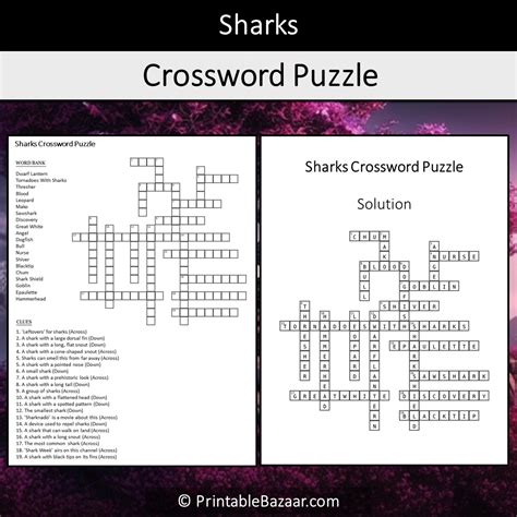 Sharks Crossword Puzzle Worksheet Activity Printable PDF – PrintableBazaar
