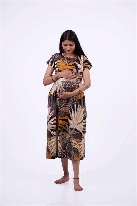 Earthy Tropical Leaf Maternity Dress – Label Vedaa