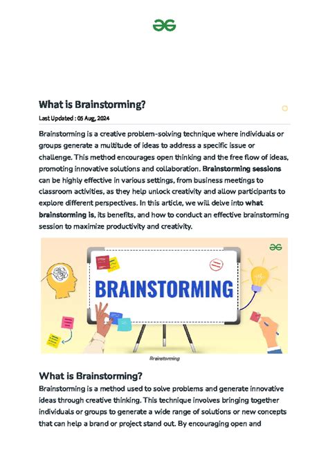 Brainstorming - What is Brainstorming? Last Updated : 05 Aug, 2024 ...