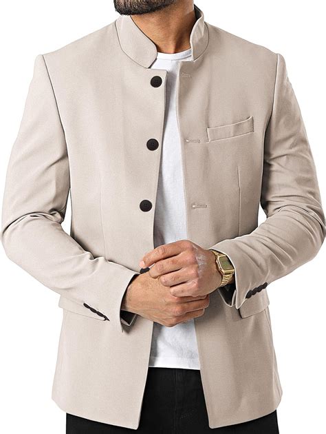 Amazon.com: Mens Casual Suit Blazer Jackets Stand Mandarin Collar ...