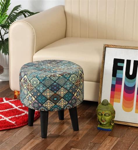 HOMEBUK Ottoman for Living Room Printed Stool Pouffes Pouf for Sitting ...