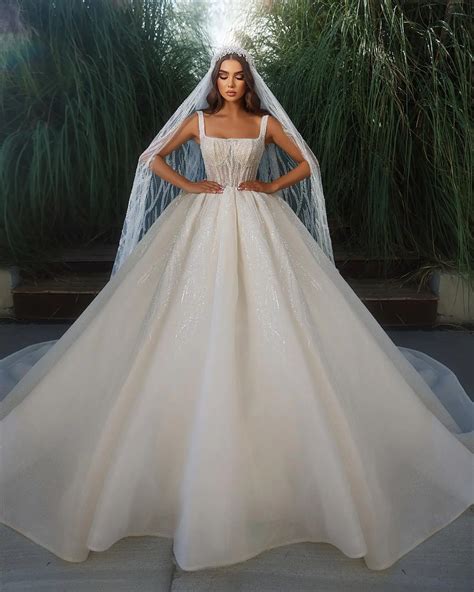 White-Formal-Wedding-Dress-Boat-Neck-Sequined-Appliques-Chapel-Train ...