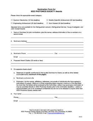 Fillable Online photonicssociety Nomination Form for IEEE PHOTONICS ...