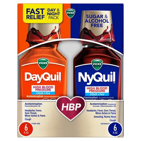 Vicks DayQuil and NyQuil High Blood Pressue Cold & Flu Liquid, 2 8 OZ ...
