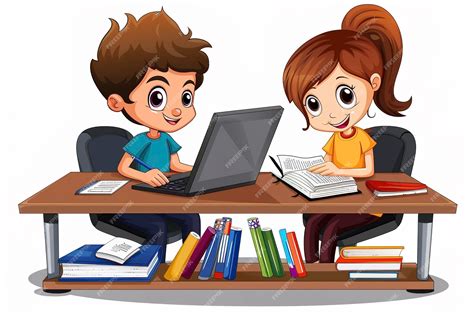 A Cute boy and a girl working together as a teamIllustration | Premium ...