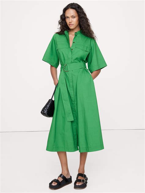 Cotton Poplin Utility Shirt Dress | Banana Republic