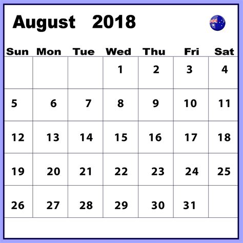 August 2018 Calender - Printable Word Searches