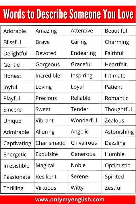 Words to Describe Someone You Love » Onlymyenglish.com