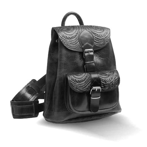 Leather Backpack Kouros 142, Black Flower Print