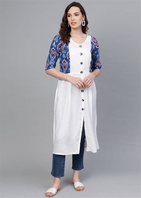 Get Printed Panel Detail White Slit Kurta at ₹ 546 | LBB Shop