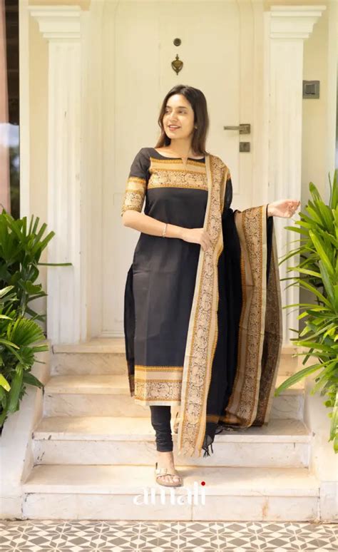 Meera Chettinad Cotton Salwar - Black shade and Cream tone Plus Size ...