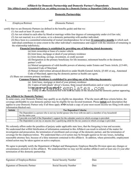 Free Maryland Domestic Partnership Template ᐈ Download PDF Form