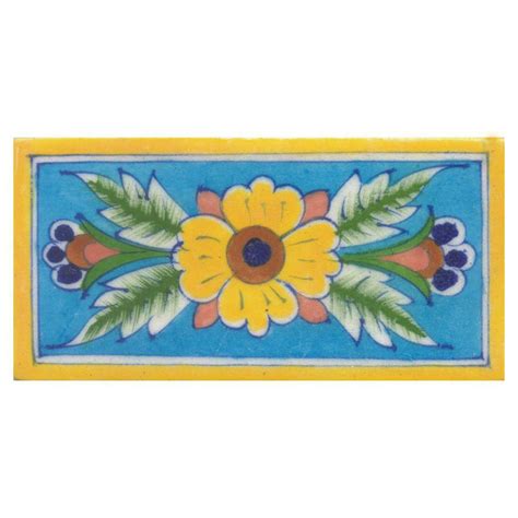 Yellow,Brown and Blue Flower and Lime Green leaf with Turquoise Base T ...