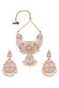 Buy Gold Plated Beads, Stones Layered Necklace Set by Moh-Maya By Disha ...