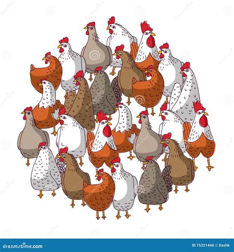 Cute Cartoon Chickens Isolated On White Vector Illustration ...