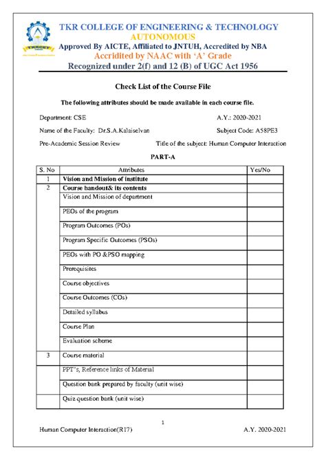 HCI Course File Checklist - A58PE3 (2019-2020) - Studocu