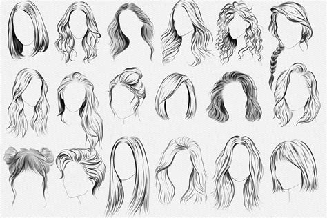 30 Hairstyle Stamps Brushes Procreate, Curly Hair Brushes, Procreate ...