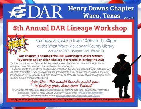 5th Annual DAR Lineage Workshop, West Waco Library & Genealogy Center ...