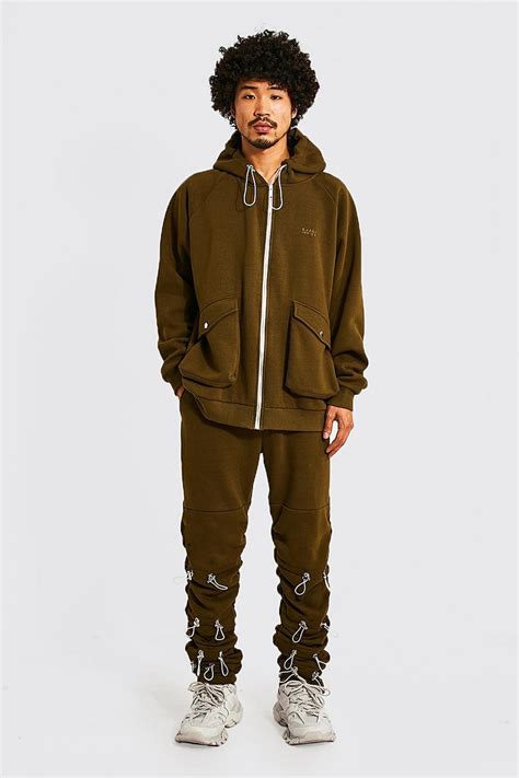 Man Toggle Zip Through Hooded Tracksuit | boohoo