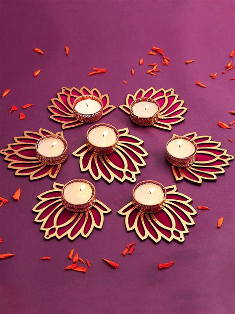 Buy | Pink 7 Pieces Lotus Tealight Candle Holders | Tied Ribbons