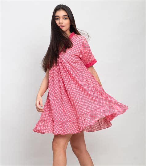 Printed Mini Dress with Pleats On Neck & Cuff Sleeve – Canvas