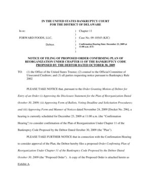 Fillable Online notice of filing proposed confirmation orderDOC Fax ...