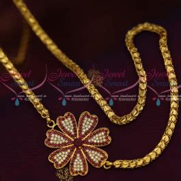 C12886R 4 MM Gold Plated Fancy Chain 24 Inches AD Ruby Mugappu South ...