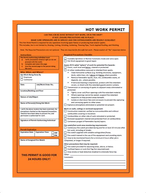 Hot work policy and procedure template in Word and Pdf formats - page 4 ...