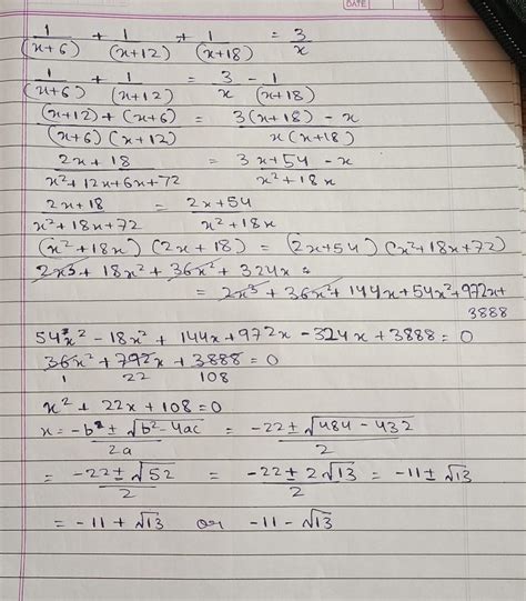 1/(x+6)+1/(x+12)+1/(x+18)=3/x - Brainly.in