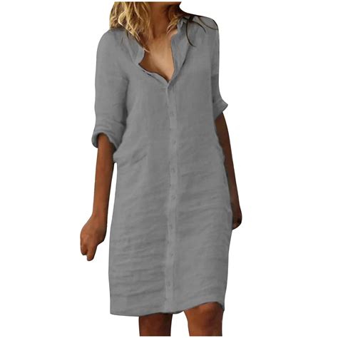 Arnsht Women's Summer Midi Shirt Dresses Button Down Half Sleeve Lapel ...