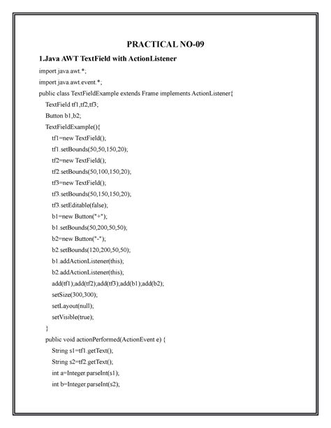 PL-9-AWT TextField with ActionListener - Java Programming - BVP - Studocu