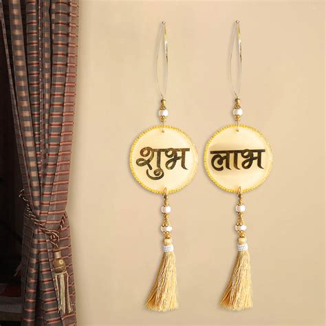 Buy Resin Shubh Labh With Tassels Latkans 1Pair For Wall Decoration ...