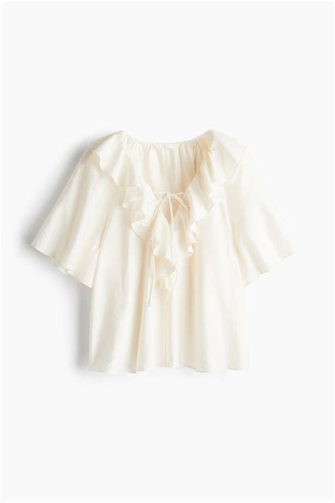 Women's Cream Flounce-trimmed blouse | H&M IN