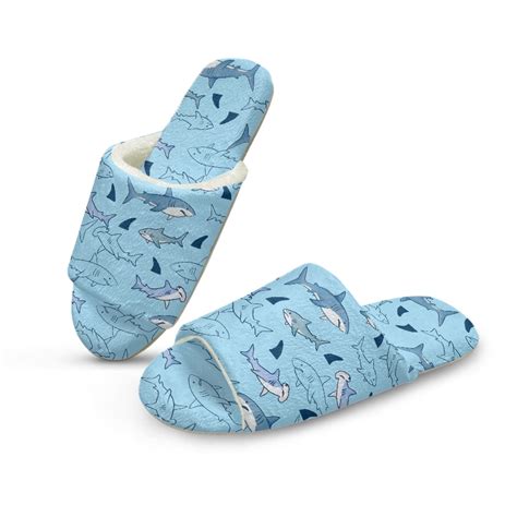 COEQINE Shark Blue Womens Warm Slippers Open Toe, Quiet Slippers for ...