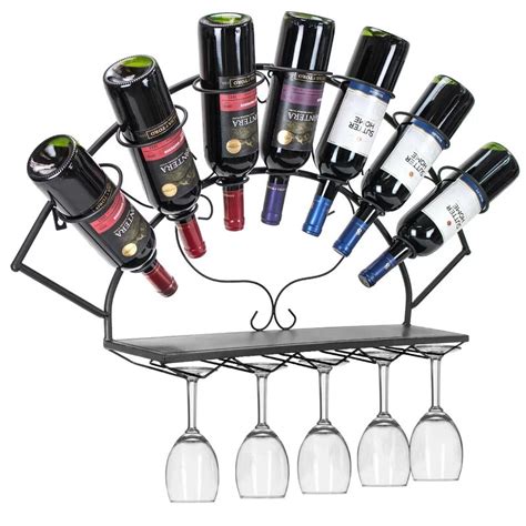 Wine Racks : 7 Bottle Wall Mounted Wine Bottle & Glass Rack in Black ...