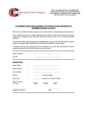 Fillable Online 4-weekly direct credit form Fax Email Print - pdfFiller