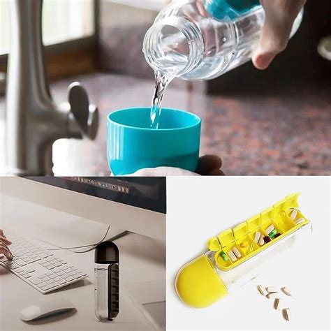 2-in-1 Pill Organizer Water Bottle – 600ml BPA-Free Travel Bottle with ...