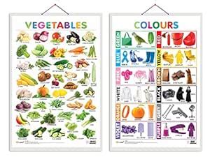 Set of 2 Vegetables and Colours Early Learning Educational Charts for ...