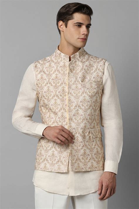 Buy Men Cream Slim Fit Solid Full Sleeves Formal Shirt and Nehru Jacket ...
