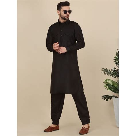 Buy Kraft India Men Black Pathani Kurta with Salwar (Set of 2) Online