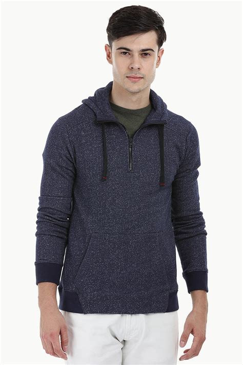 Buy Online Navy Speckled Kangaroo Pocket Popover Hoodie for Men Online ...