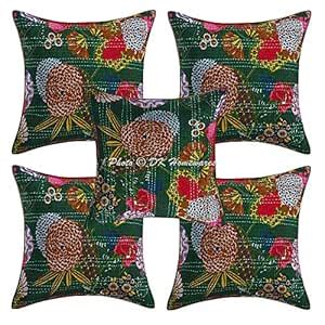 Buy DK Homewares Traditional Green Couch Cushion Cover 16 X 16 Set of 5 ...