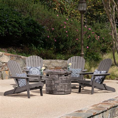 David Outdoor 5 Piece Adirondack Chair Set with Fire Pit – GDF Studio