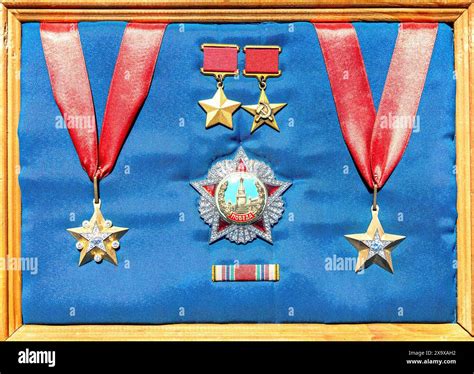 Order of Victory, gold stars of the Hero of the Soviet Union and Socialist Labor. Neck stars of ...