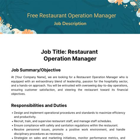 Restaurant Manager Job Role