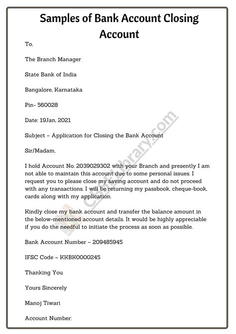 Letter To Close A Bank Account Template | dev.onallcylinders.com
