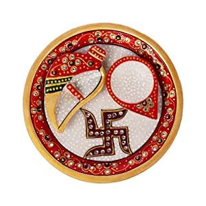 Buy House of Bunda Designer Meenakari Work Round Marble Pooja Thali ...