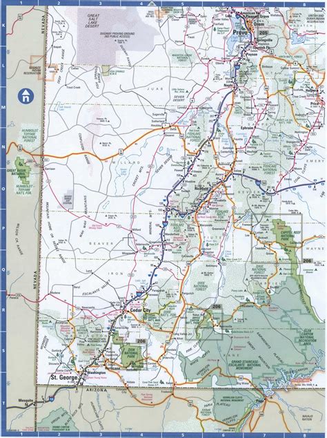 Utah Southern detailed roads map.Map of South Utah cities and highways