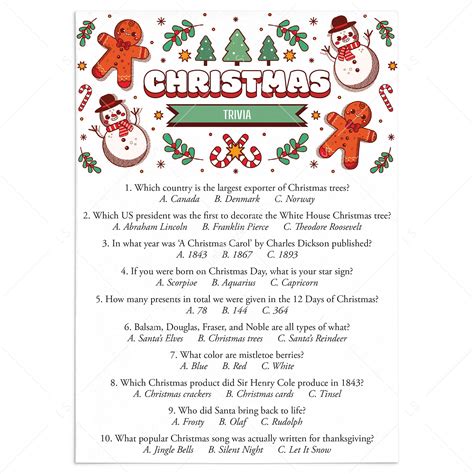 Christmas Trivia Quiz with Answers Printable | Christmas Party Games ...